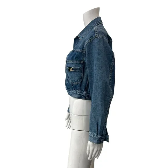 $298 Citizens of Humanity Blue Cotton Cropped Denim Alma Horsebit Jacket size XS - Picture 6 of 10
